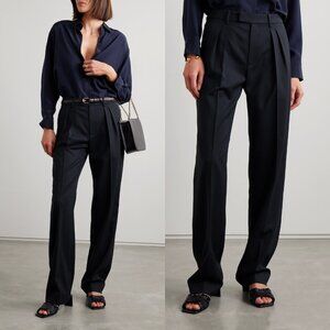 Nili Lotan Alphonse Pants Straight Leg Pleated Front Black Virgin Wool Sz 2